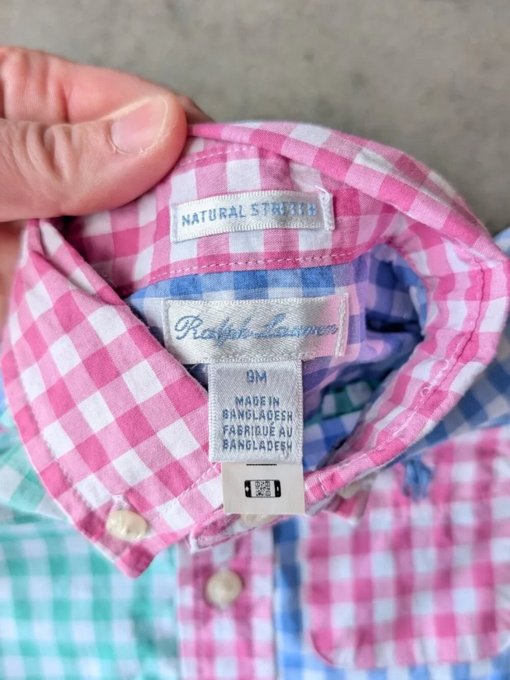 Ralph Lauren Poplin Blue Pink Green Gingham Plaid Button Down Shirt size 9M